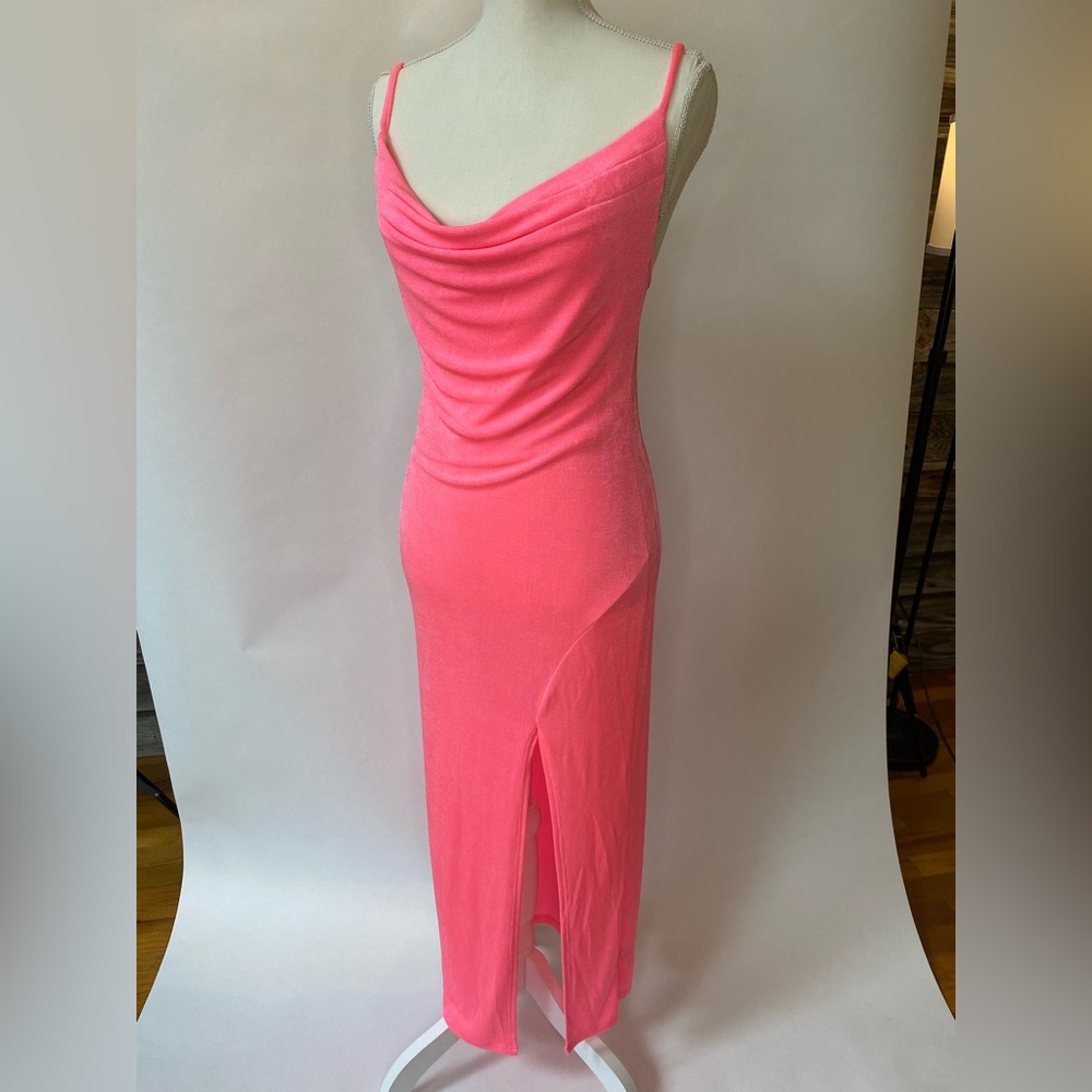Pink midi dress with slit